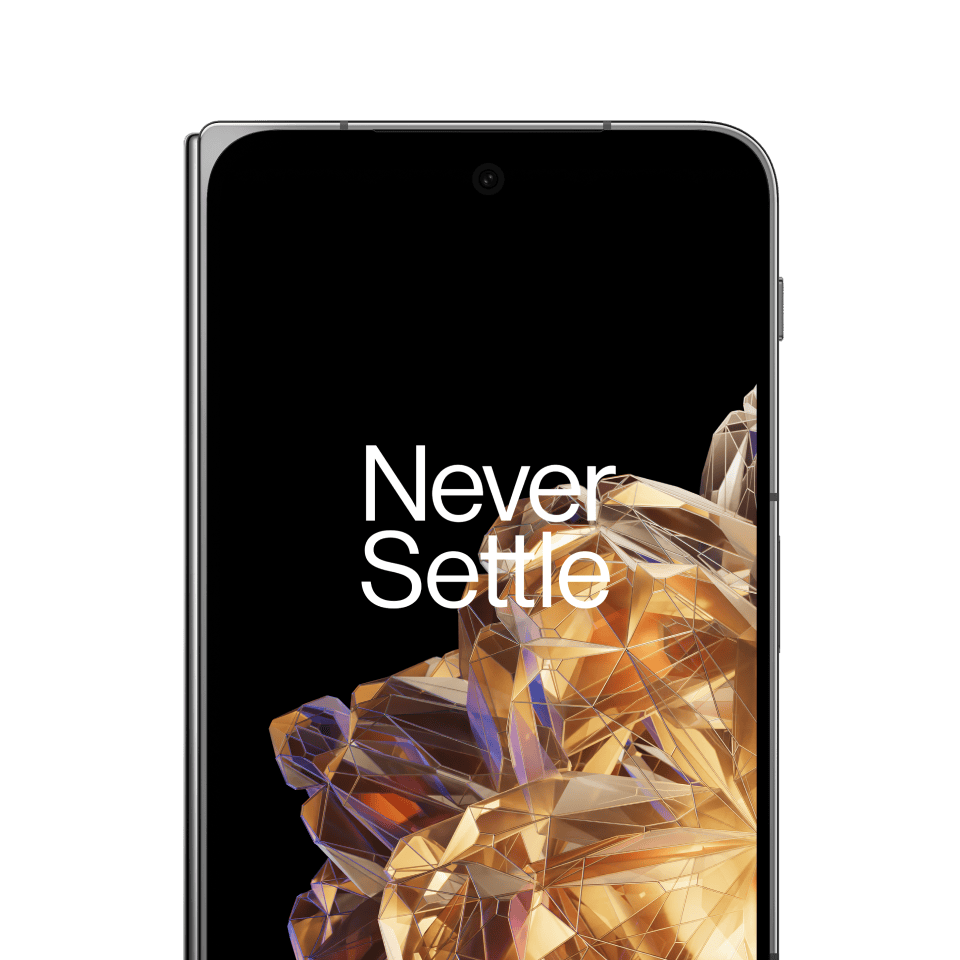 Colorful geometric design on black background with "Never Settle" text.