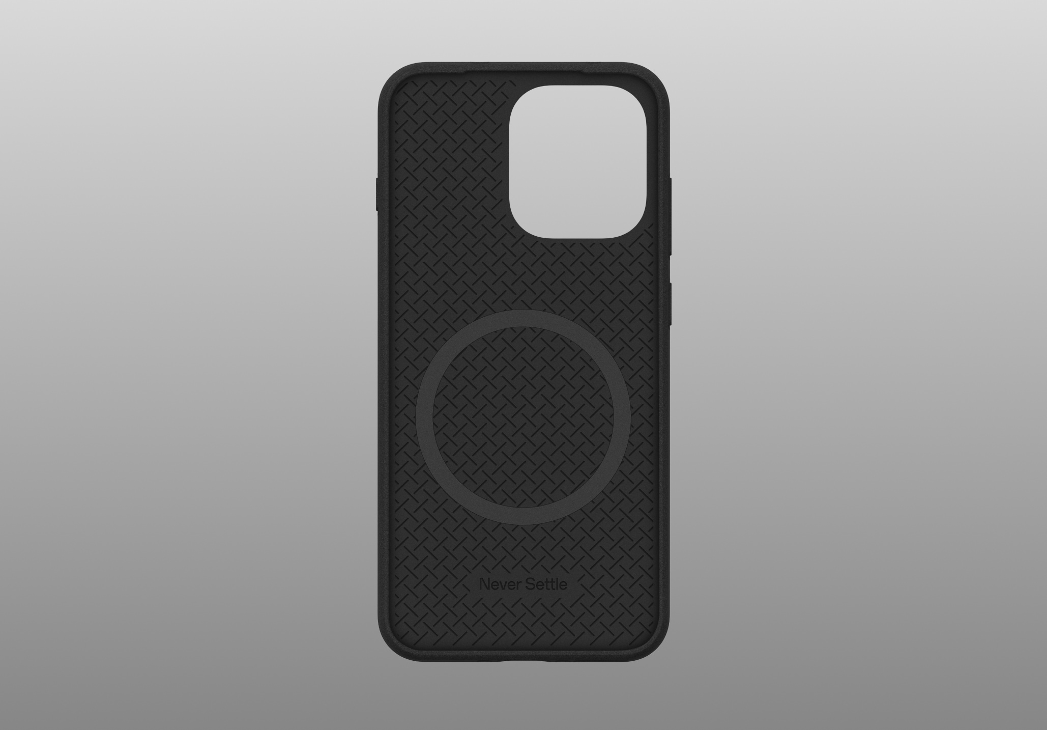 Black textured phone case with circular cutout