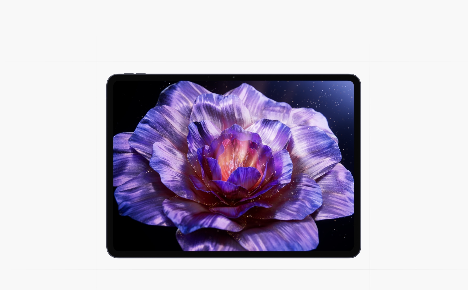 Vibrant purple layered rose-like flower against starry sky background.