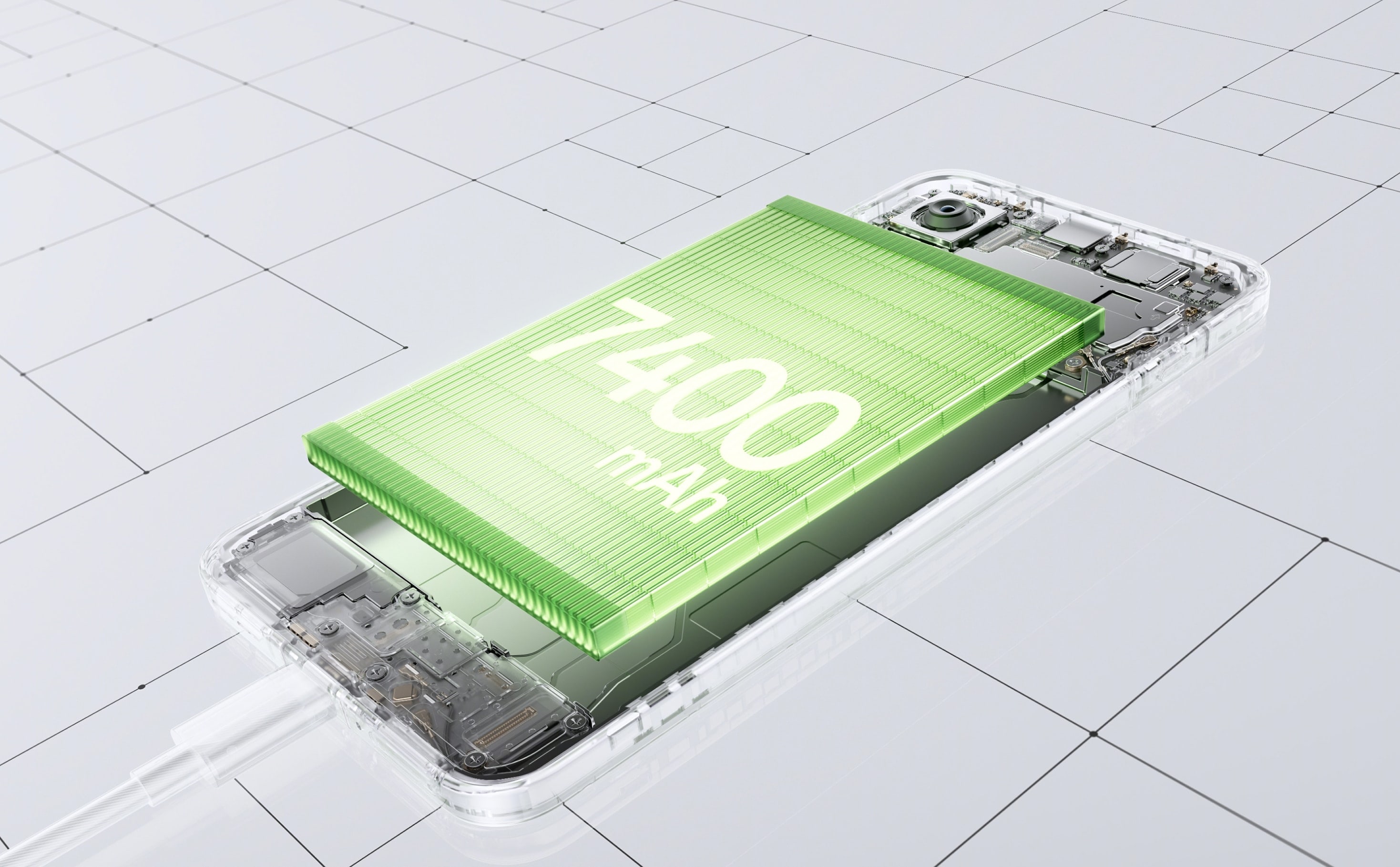 OnePlus 15R 5G Dual SIM 512GB, 12GB RAM Phone - Snapdragon 8 Gen 5 (Global Version) 25 Rectangular, green, transparent mobile device battery pack.