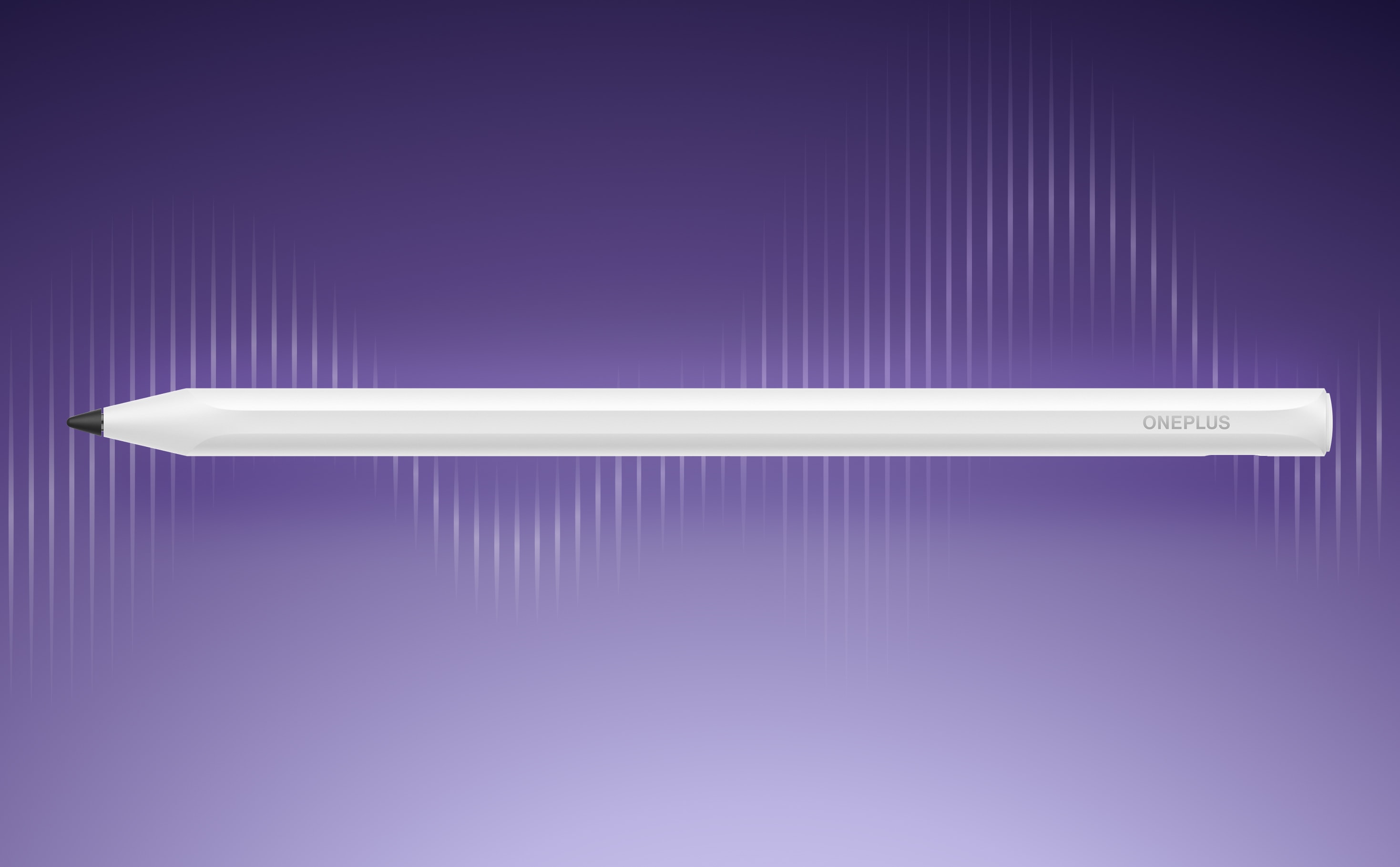 OnePlus Pad Go 2 5G 256GB, 8GB RAM 12.1-inch Tablet (Global Version) 14 A white stylish stylus pen against a vibrant purple background.