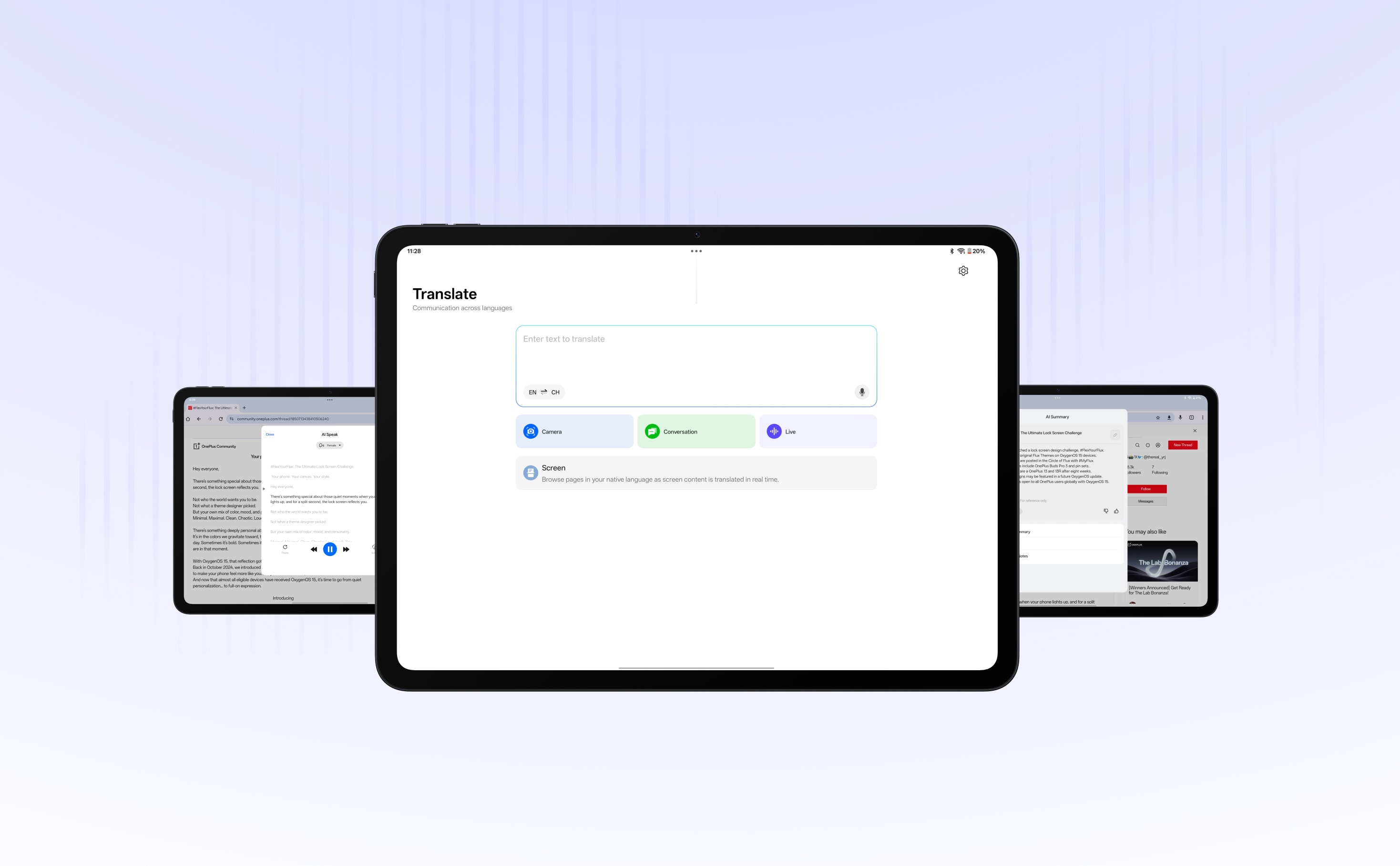 OnePlus Pad Go 2 5G 256GB, 8GB RAM 12.1-inch Tablet (Global Version) 15 Three devices displaying a translation app with clean, intuitive interface.