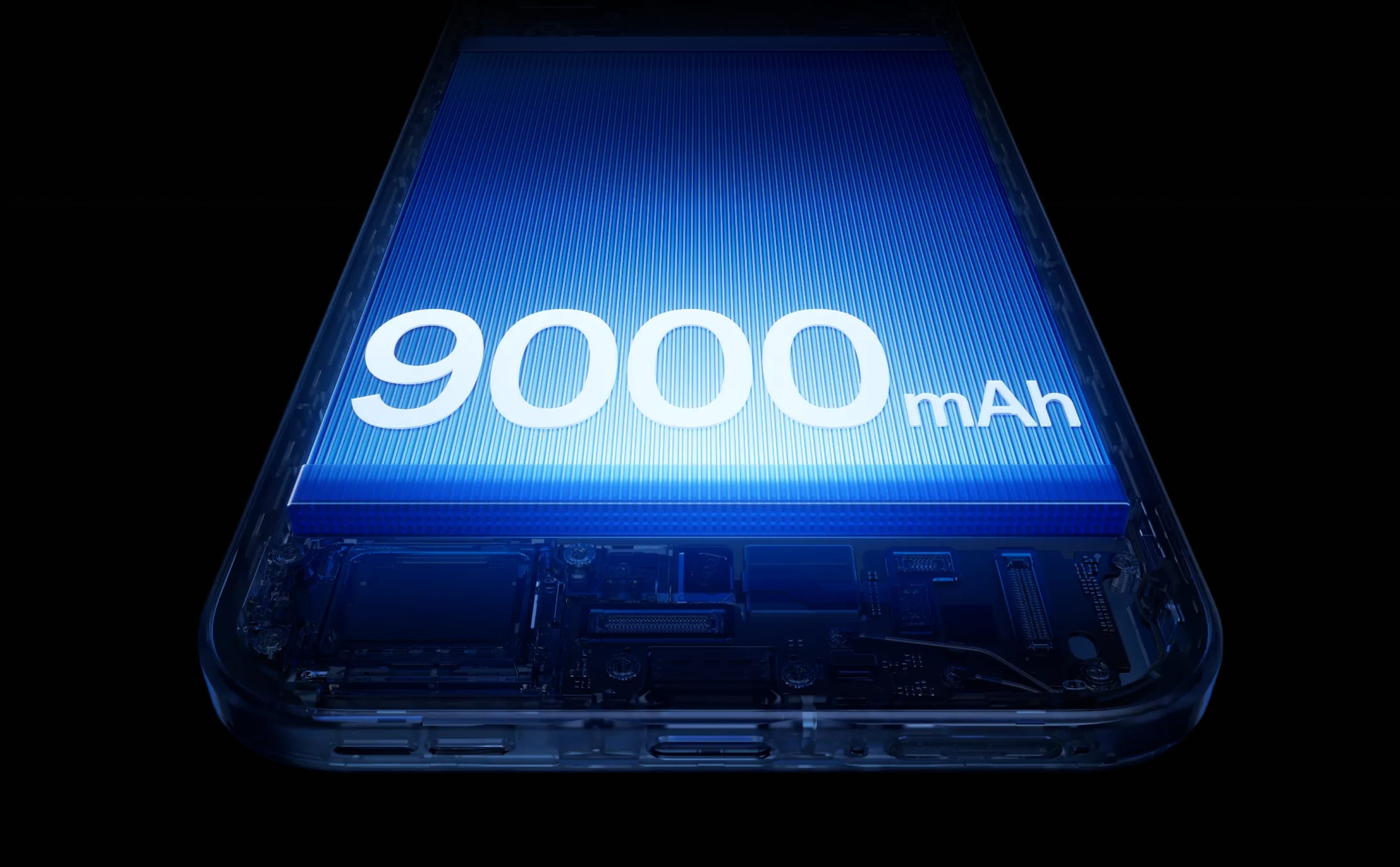 Rectangular blue technology device with white text "9000 mAh" indicating its battery capacity.