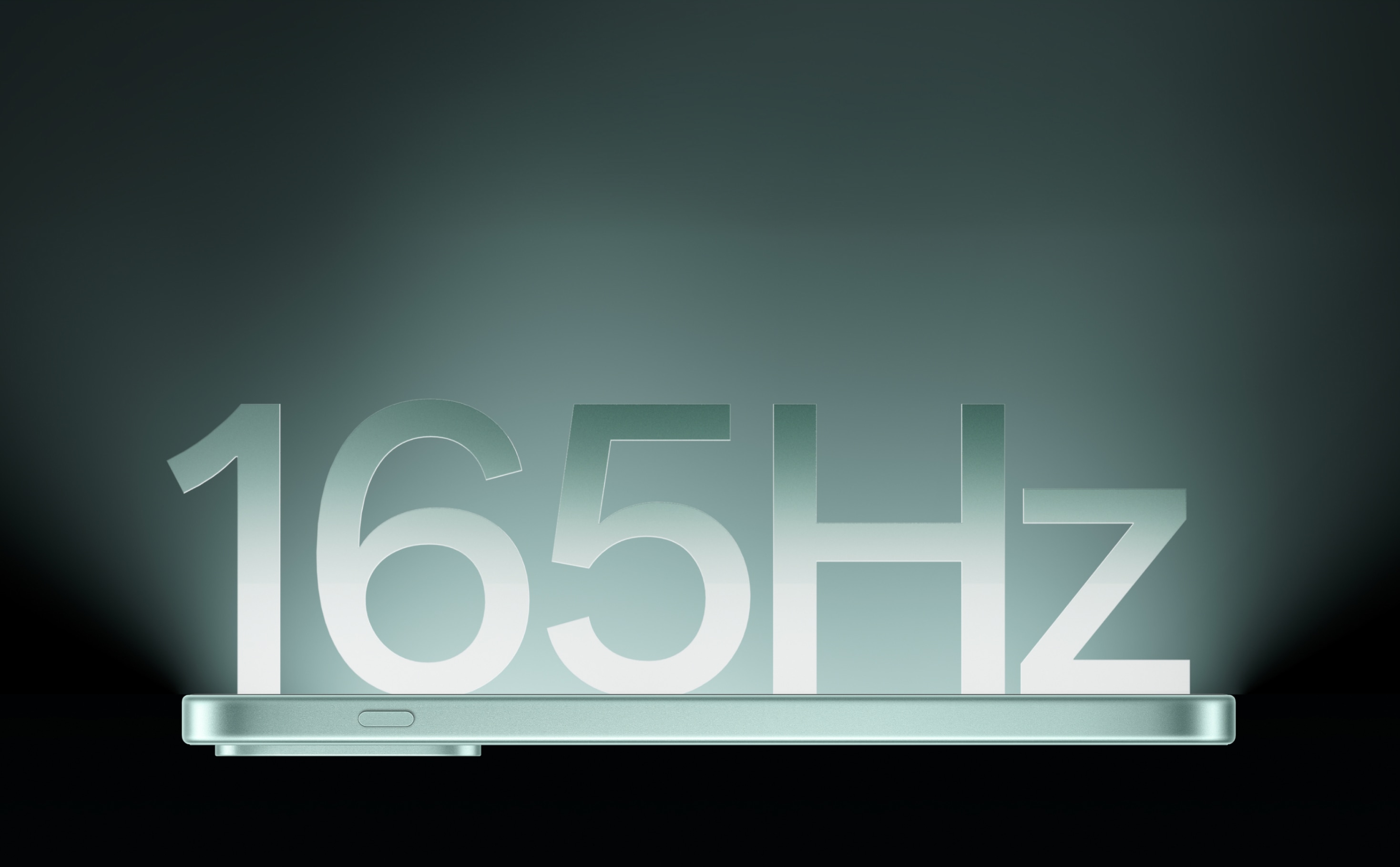 Large silver text "165hz" on a dark green background