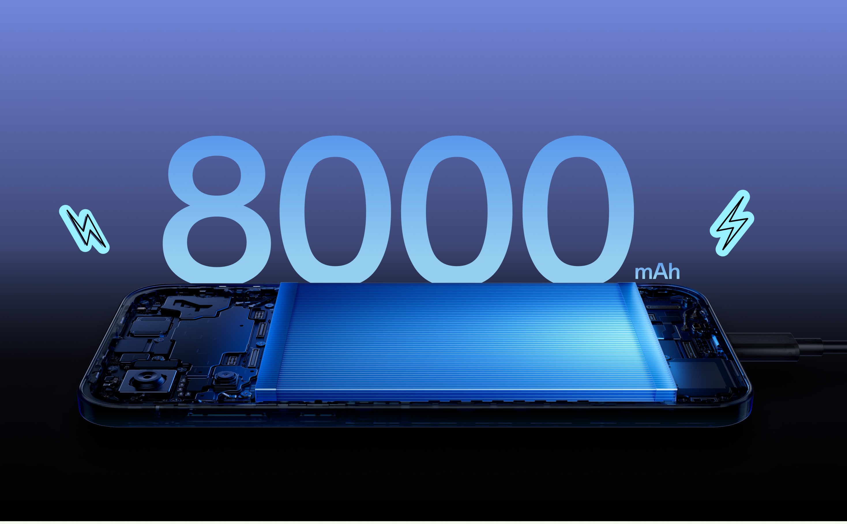 Blue 8000 mAh battery power displayed on smartphone.