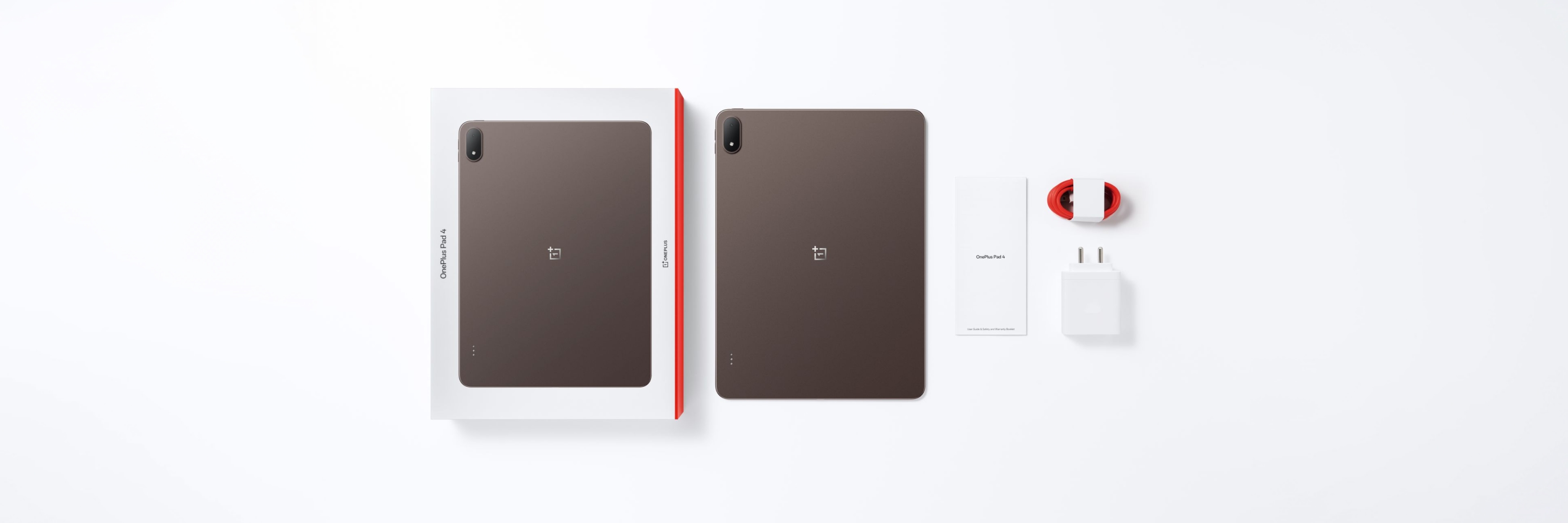 Gadgetoo Oneplus Pad 4(13.2 Inch) 3.4K True Color Display 12Gb+256Gb/512Gb Snapdragon 8 Elite Gen 5 Two Sleek, Rectangular Brown Tablets With Red Accents On A White Background.