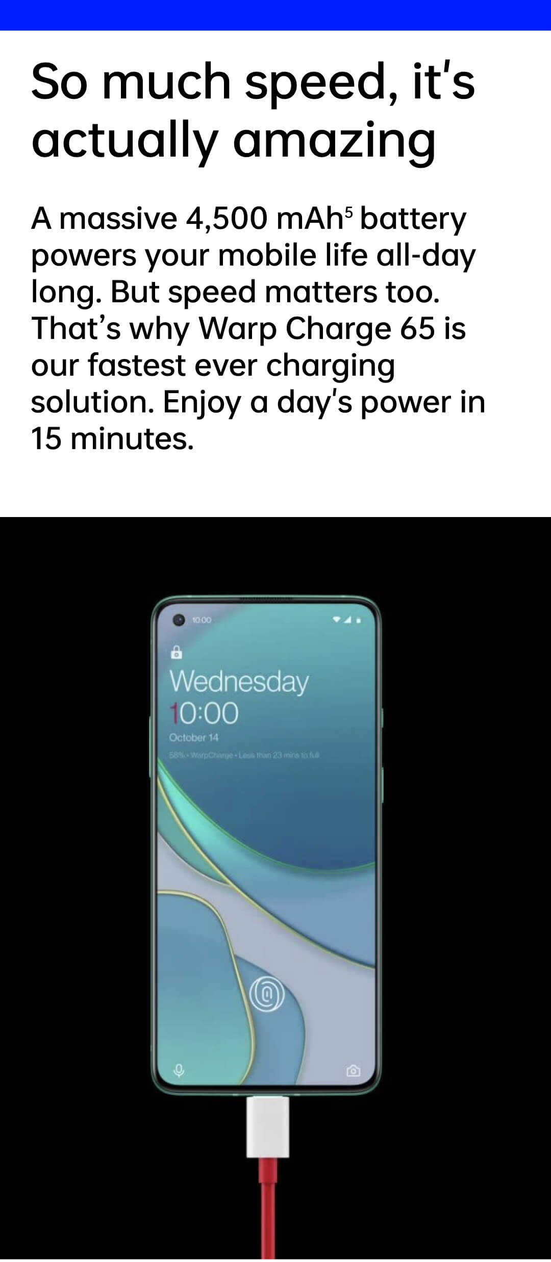 OnePlus 8T with Warp Charge 65 Cable Design